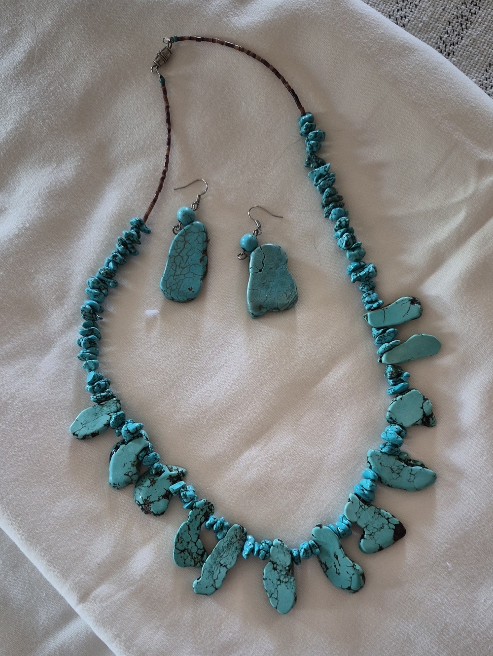 Turquoise Stone Necklace & Earrings Set - Blue Turquoise Jewelry